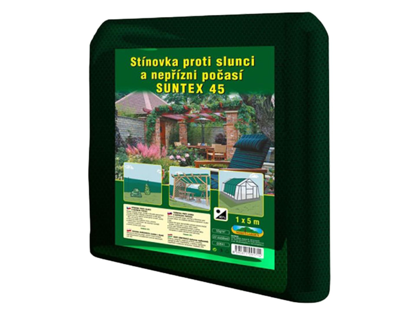Stínovka PE 1x5m, 45%, s oky, zelená