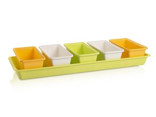 Set truhlíků 5ks s podmiskou Minigarden 60cm, žlutá, bílá, zelená