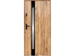Dveře vchodové ocelové THEMIS, černý inox, dub divoký