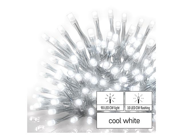 Obrázek produktu Vánoční LED osvětlení 100ks, závěs 2,5x0,9m, st.bílá blikající, venkovní, propoj