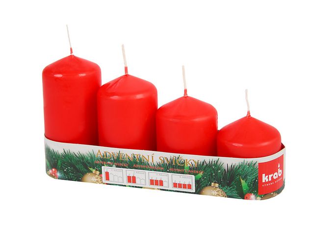Obrázek produktu Svíčky vánoční adventní stupňovité, 4ks, pr.5cm, červená