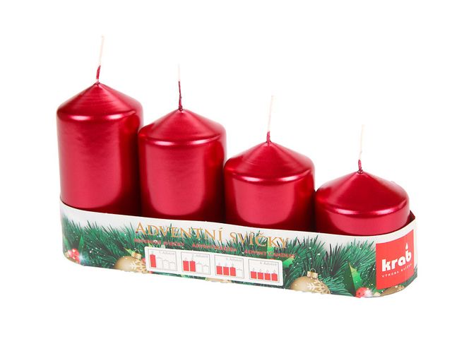 Obrázek produktu Svíčky vánoční adventní stupňovité, 4ks, pr.5cm, lakovaná bordó