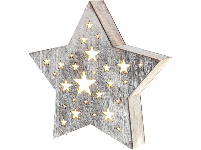 Obrázek produktu Vánoční LED dekorace, hvězda dřevěná podsvícená, 240x220mm na baterie