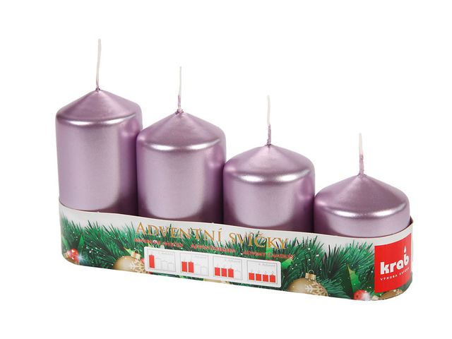 Obrázek produktu Svíčky vánoční adventní stupňovité, 4ks, pr.5cm, lakovaná sv. fialová