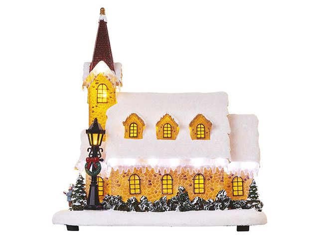 Obrázek produktu Vánoční LED dekorace, zasněžený kostel 26cm, na baterie, teplá bílá, vnitřní