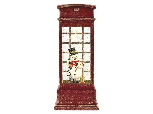 Obrázek produktu Vánoční LED dekorace, sněhulák v telef. budce, 25cm, na bat., tep. bílá, vnitřní