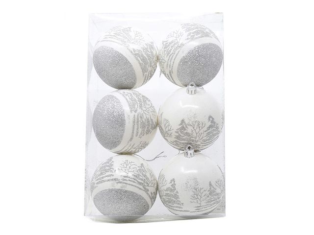 Obrázek produktu Set 6 koulí - bílé se stříbrnými stromy, 8cm