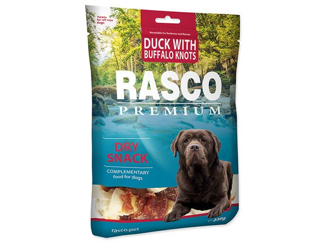 Obrázek produktu Pochoutka Rasco Premium uzle bůvolí 5cm s kachním masem 230g