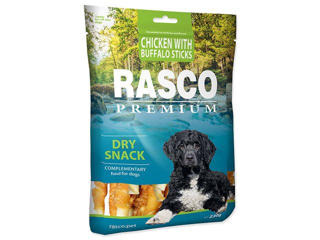 Obrázek produktu Pochoutka Rasco Premium tyčinky bůvolí obalené kuřecím masem 230g