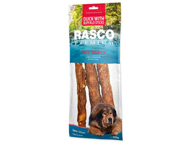 Obrázek produktu Pochoutka Rasco Premium 3 tyčinky bůvolí 27cm obalené kachním masem 250g