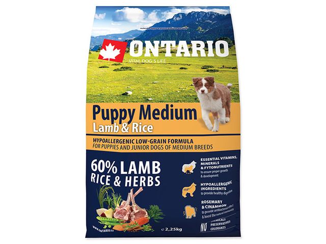 Obrázek produktu Krmivo Ontario Puppy Medium Lamb &amp, Rice 2,25 kg