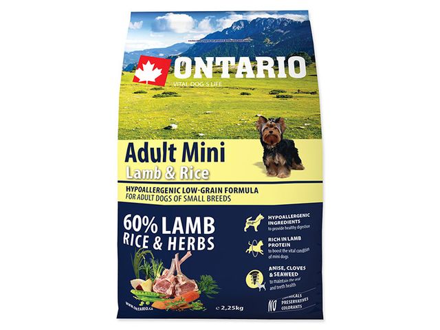 Obrázek produktu Krmivo Ontario Adult Mini Lamb &amp, Rice 2,25kg
