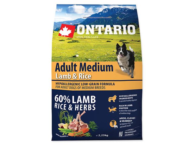 Obrázek produktu Krmivo Ontario Adult Medium Lamb &amp, Rice 2,25kg