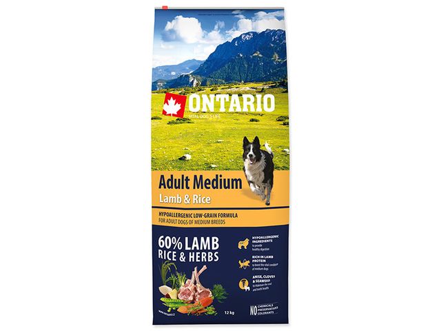 Obrázek produktu Krmivo Ontario Adult Medium Lamb &amp, Rice 12kg