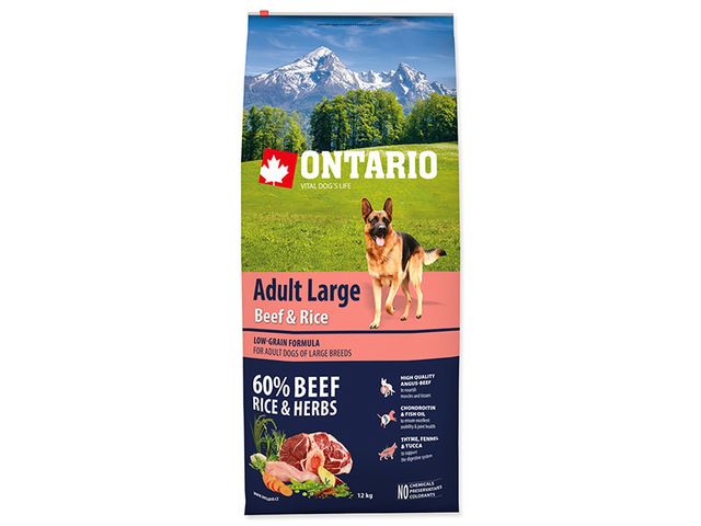 Obrázek produktu Krmivo Ontario Adult Large Beef &amp, Rice 12kg