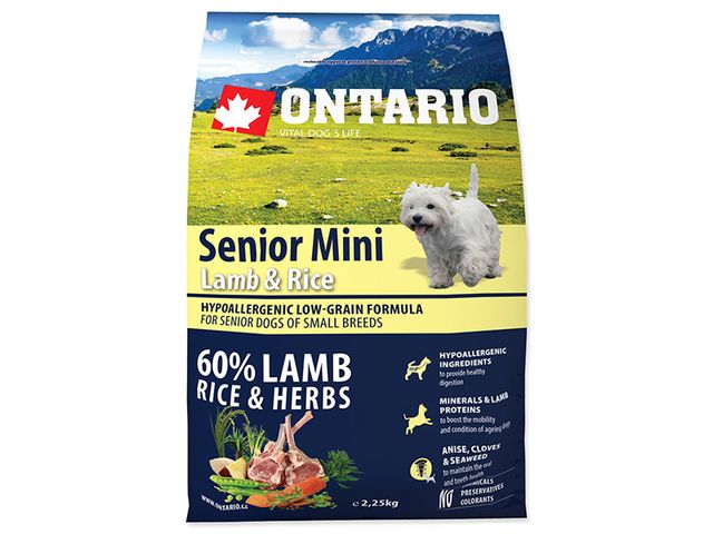 Obrázek produktu Krmivo Ontario Senior Mini Lamb &amp, Rice 2,25kg
