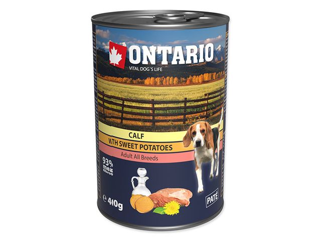 Obrázek produktu Konzerva Ontario Mini Calf, Sweetpotato, Dandelion and linseed oil 400g