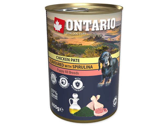 Obrázek produktu Konzerva Ontario Puppy Chicken Pate flavoured with Spirulina and Salmon oil 400g