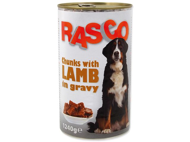 Obrázek produktu Konzerva Rasco Dog jehněčí kousky ve šťávě 1240g