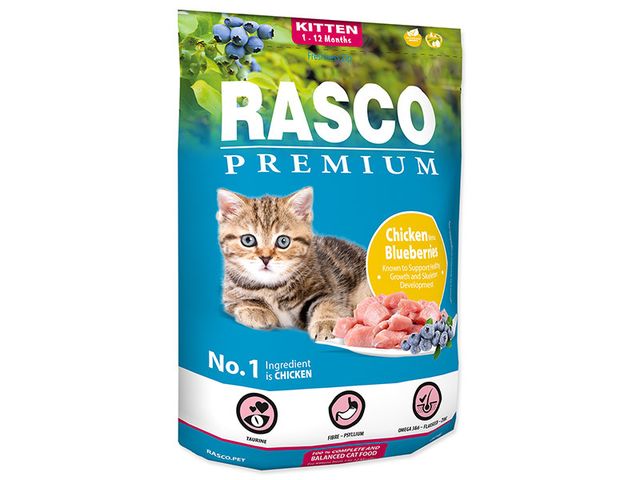 Obrázek produktu Krmivo pro koťata Rasco Premium, Chicken, blueberries 400g