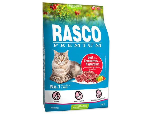 Obrázek produktu Krmivo pro kastrované kočky Rasco Premium, Beef Cranberries, Nasturtium 2kg