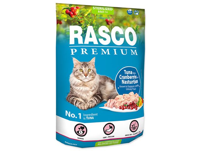 Obrázek produktu Krmivo pro kastrované kočky Rasco Premium, Tuna, Cranberries, Nasturtium 400g