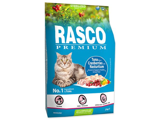 Obrázek produktu Krmivo pro kastrované kočky Rasco Premium, Tuna, Cranberries, Nasturtium 2kg