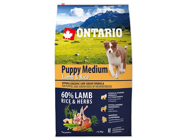 Obrázek produktu Granule Ontario Puppy Medium Lamb & Rice 6,5kg