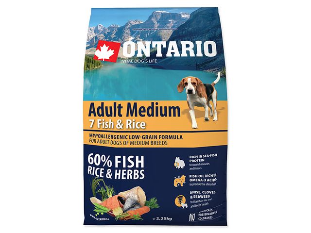 Obrázek produktu Granule Ontario Adult Medium Fish & Rice 2,25kg