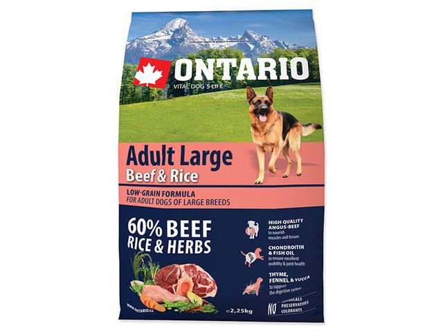Obrázek produktu Granule Ontario Adult Large Beef & Rice 2,25kg