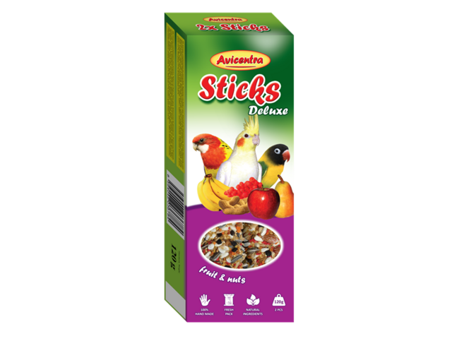 Obrázek produktu Tyčinka Avicentra Deluxe malý papoušek, s ovocem a ořechy 2ks