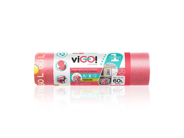 Obrázek produktu Pytel odpadkový premium viGO! 60 l LD se zatahováním parfemovaný 10 ks