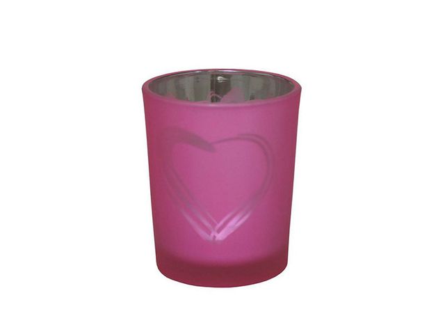 Obrázek produktu Svícen skleněný srdce růžový malý 7cm