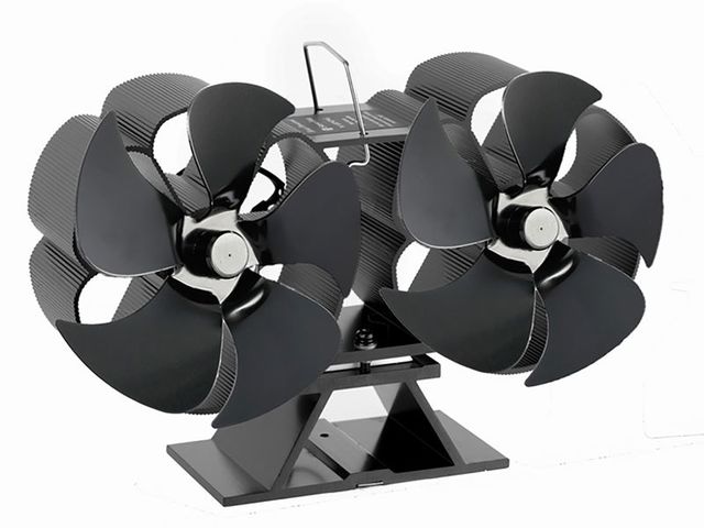 Obrázek produktu Ventilátor krbový na kamna EPSILON černý, 2 vrtule, 5 lopatek, 145x110x55mm