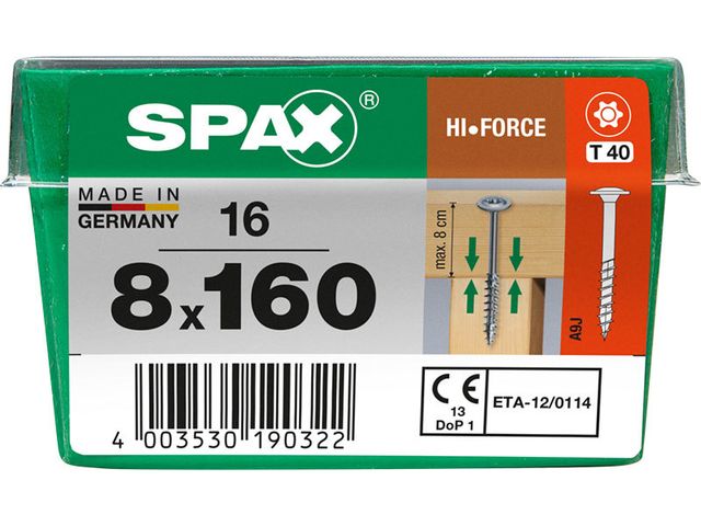 Obrázek produktu Vrut 8x160, HI.FORCE, talířová hlava, T-STAR plus, WIROX, 16 ks (L)
