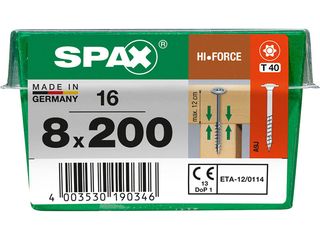 Vrut 8x200, HI.FORCE, talířová hlava, T-STAR plus, WIROX, 16 ks (L)