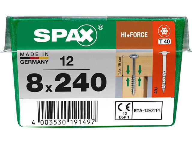 Obrázek produktu Vrut 8x240, HI.FORCE, talířová hlava, T-STAR plus, WIROX, 12 ks (L)