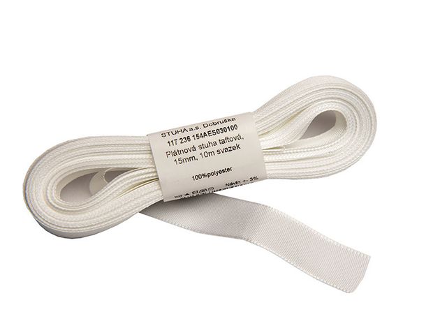 Obrázek produktu Stuha plátnová taftová bílá 15mm, svazek 10m
