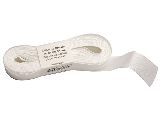 Obrázek produktu Stuha plátnová taftová bílá 25mm, svazek 10m