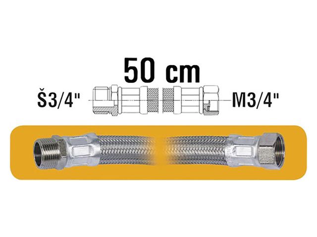 Obrázek produktu Hadice nerez F3/4xM3/4x50cm pro připojení vodárny, čerpadla