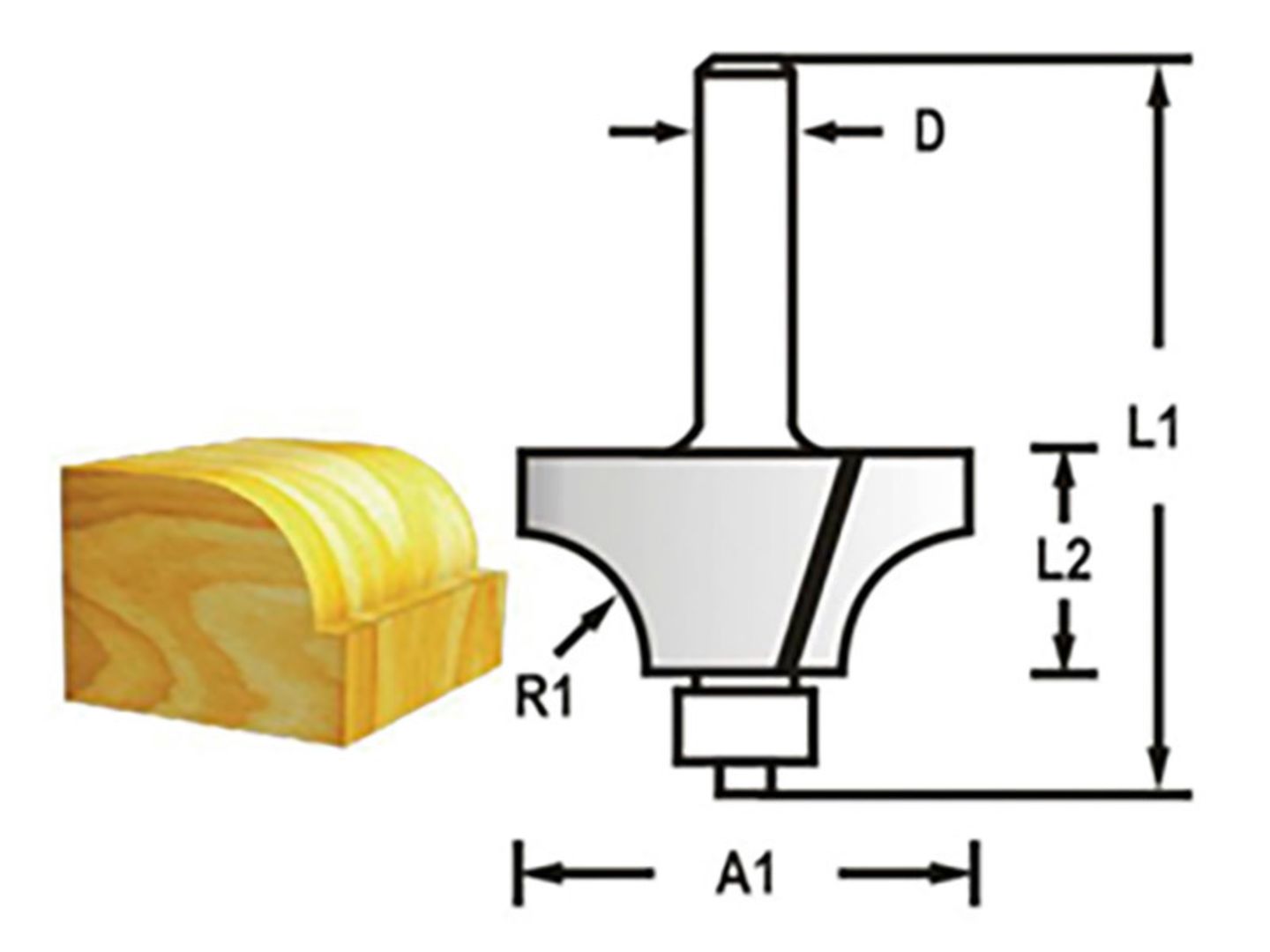 Fréza zaoblovací s ložiskem stopka 6 mm, 25,4x13,5x56 mm, R=6,35 mm