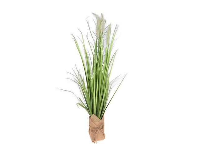 Obrázek produktu Tráva dekorační umělá, bílé květy a juta, 76cm