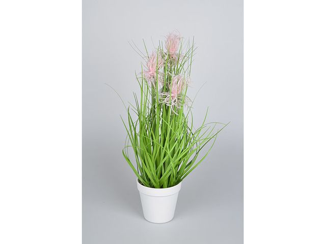 Obrázek produktu Tráva dekorační umělá, růžové květy, 46cm