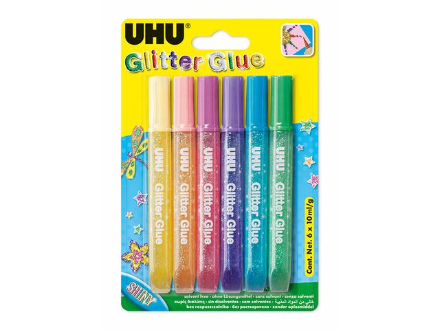 Obrázek produktu Lepidlo gelové třpytivé UHU Glitter Glue Shiny, sada 6x10 ml