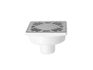 Podlahová vpusť přímá 10,3 x 10,3 cm DN40, bílá, nerez mřížka