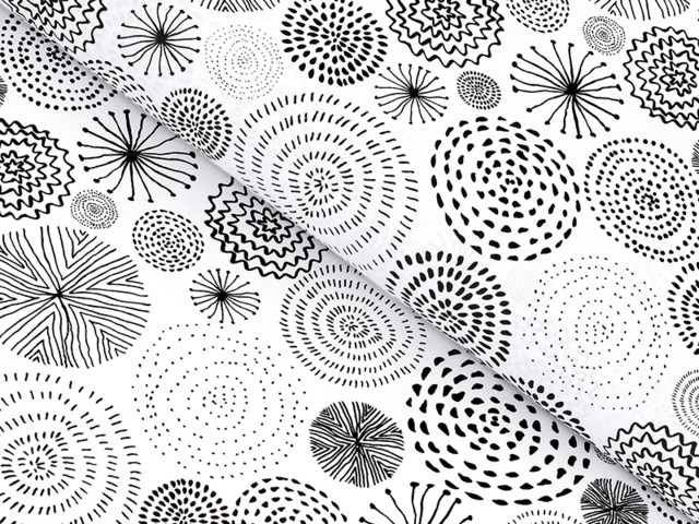 Obrázek produktu Látka bavlněná B-1151 - černé kruhy na bílé, š. 150 cm