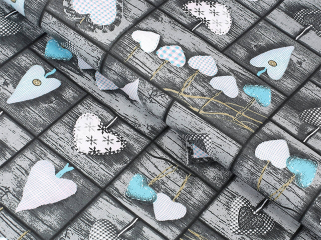 Obrázek produktu Látka bavlněná B-525 - srdce tyrkysová patchwork, š. 160 cm