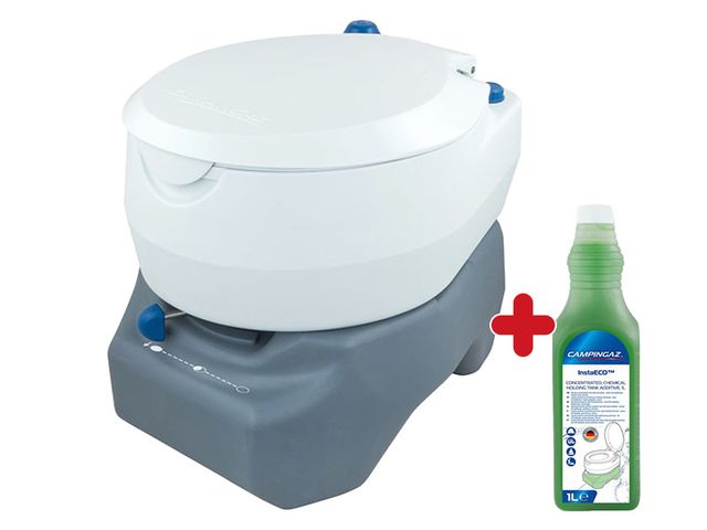 Obrázek produktu Toaleta chemická CAMPINGAZ 20L PORTABLE TOILET, barva bílá/šedá + Prostředek desinfekční INSTAECO™ 1L ZDARMA