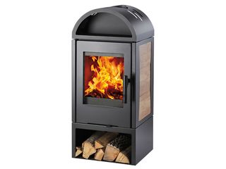 Kamna krbová Vista, černý plech, dlažba dekor dřevo, 6,3kW