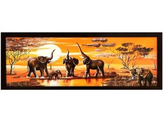 Obraz v rámu tisk na papír lepený na MDF desku, 30x90 cm, Sloni